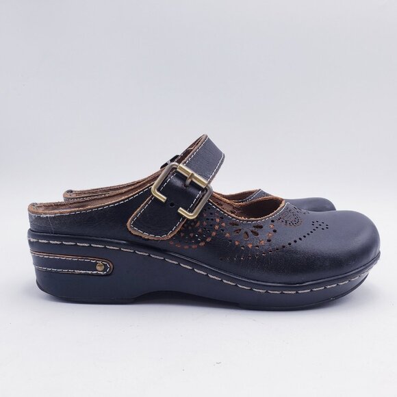 L'Artiste by Spring Step Aneria Black Leather Buckled Clogs Slip On Open Back 38 - Picture 5 of 10